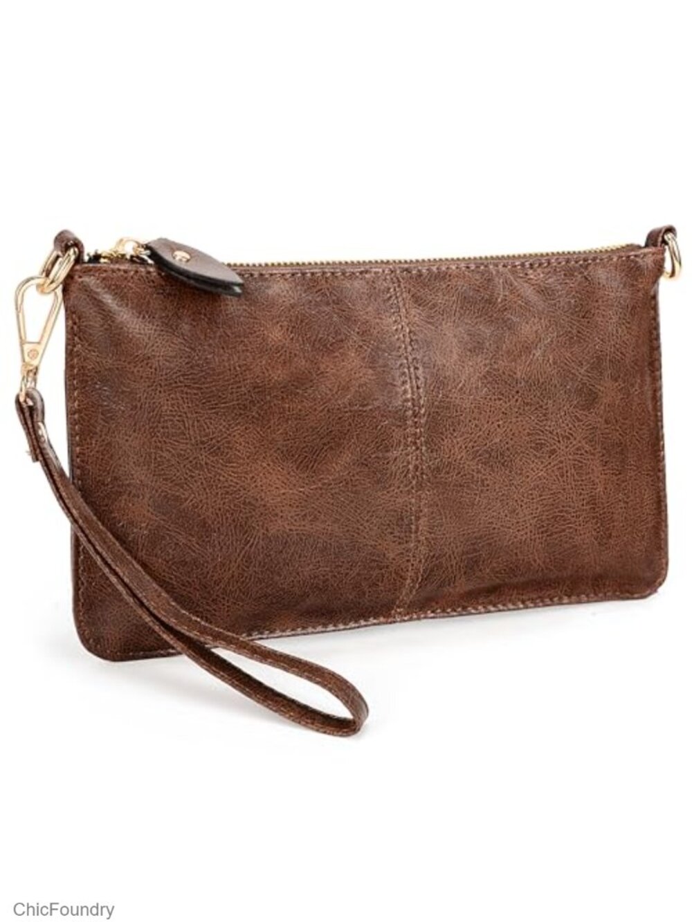 Wax Polished Vegan Leather Wristlet Wallet Convertible Crossbody Clutch